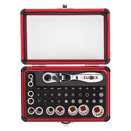 Prime, $37.09, SUNEX TOOLS 9732 44Pc 1/4" Dr Mini Dual Flex Head RATCHET W Socket & Bit Set