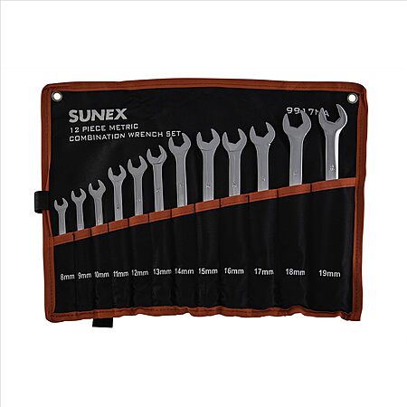 Prime, $32.13, Sunex Tools 9917MA Metric V-Groove Combination Wrench Set, 8mm - 19mm, Fully Polished, 12-Piece (Includes Roll-Case)