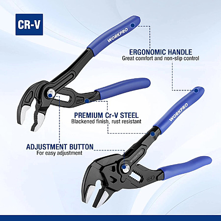 $19.19, FS, WORKPRO 2-Piece 7-Inch Pliers Wrench & Groove Joint Pliers Set for Plumbing