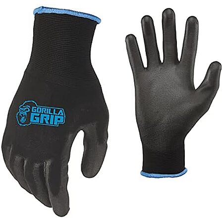 25 pairs, $43.35, GORILLA GRIP Work Gloves, Large, 25 Pair, Black and Blue