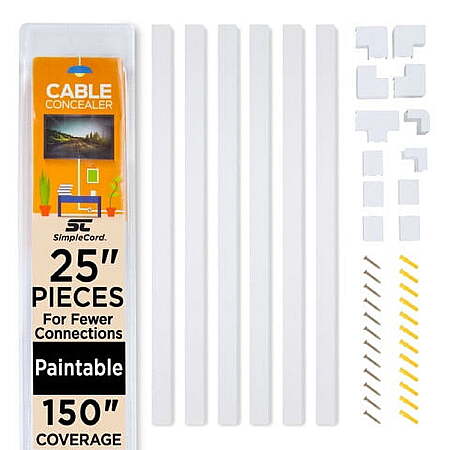 $10.50, WM, Simple Cord 150-in Cord Hider Kit, 6-Pack 25-inch Wall-Mounted Cable Management Covers, White