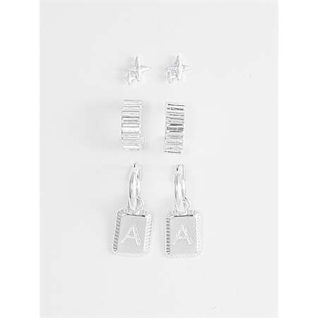 $3.99, WM, 3 pairs, Time and Tru Women's Silvertone Multi Earring Set, A, C, J, M, S, K