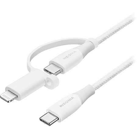 Insignia™ - 6' 2-in-1 USB-C to USB-C Charge-and-Sync Cable with Lightning Adapter - White, Best Buy