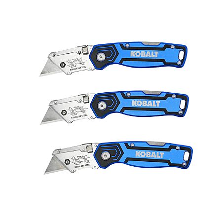 $14.98, Lowe's, 3 pack, Kobalt Blue Lockback 3/4-in 3 -Blade Folding Utility Knife
