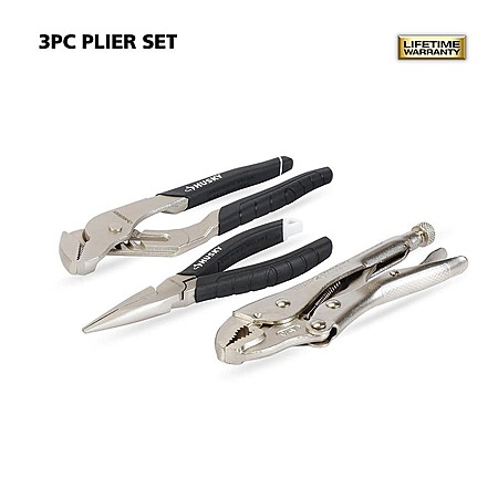 Husky 3-Piece Pliers Set (Curved Jaw Locking, Long Nose Pliers, Groove Joint Pliers）
