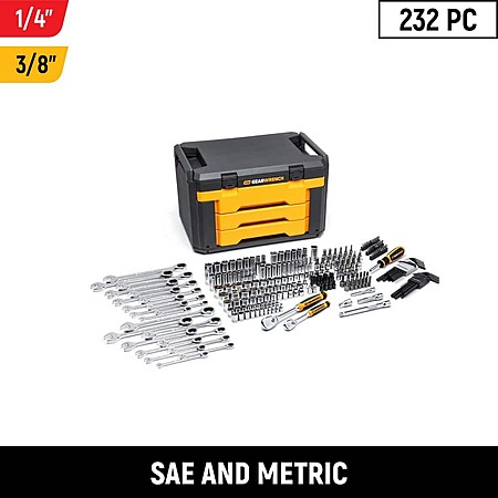 GEARWRENCH 232-Piece SAE/Metric Mechanics Tool Set for 1/4 in. and 3/8 in. Drive with Tool Box