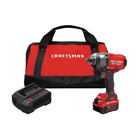 Lowes, CRAFTSMAN V20 RP 20-volt Variable Speed Brushless 1/2-in Drive Cordless Impact Wrench with 4.0 batt/charger, 1k breakaway torque, 700 tightening