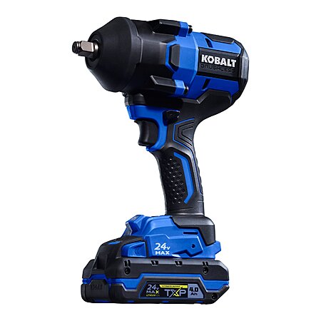 Lowe's, Kobalt 24-volt 1/2-in Brushless High-Torque Impact Wrench Kit with 4 Ah Battery and Charger, 1500 breakaway torque, 1100 fastening