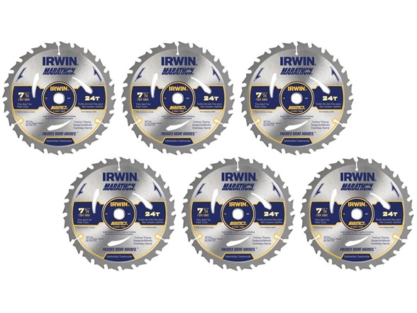 6 pack Irwin Marathon 7-1/4" 24-Tooth Wood-Cutting Carbide Circular Saw Blade, $19.99, WOOT, Free PRIME shipping