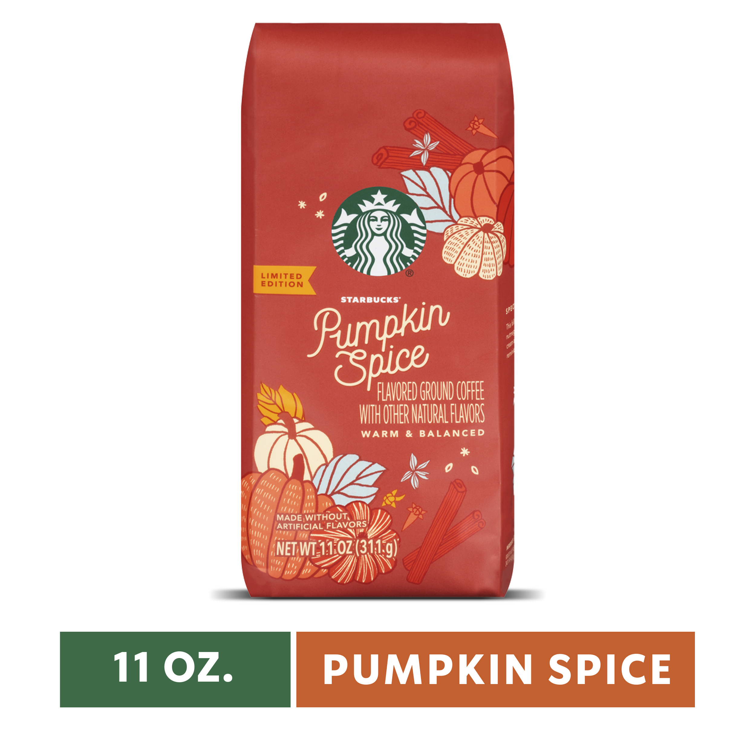 Starbucks Pumpkin Spice Flavored Ground Coffee, Medium Roast 11-Ounce Bag, $3.15, Walmart, shipping only