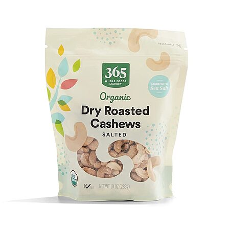 10-Oz 365 by Whole Foods Market Organic Dry Roasted & Salted Cashews $4 ...