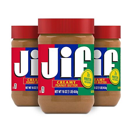 3-Pack 16-Oz Jif Creamy Peanut Butter $6.33 w/ S&S + Free Shipping w/ Prime or on orders over $35