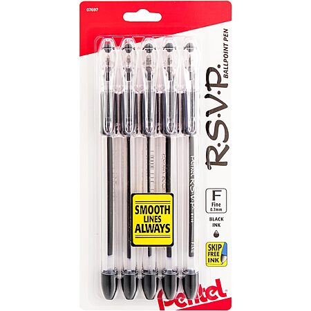5-Count 0.7mm Pentel RSVP Fine-Line Ballpoint Pens (Black or Red) $2.60 w/ S&S + Free Shipping w/ Prime or on orders over $35 (0 replies)