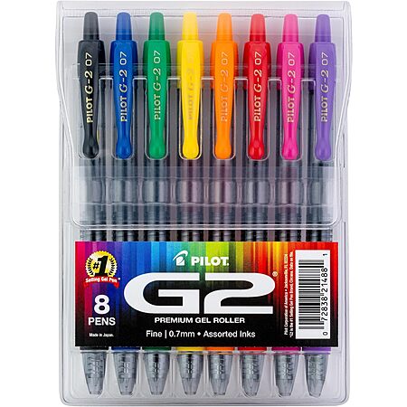8-Pk PILOT G2 Fine Point 0.7mm Gel Roller Pens (Rainbow Colors)