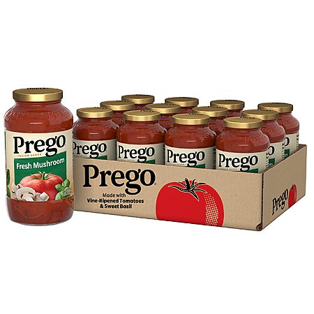 12-Pack 24-Oz Prego Fresh Mushroom Pasta Sauce Jars $15.29 w/ S&S + Free Shipping w/ Prime or on orders over $35