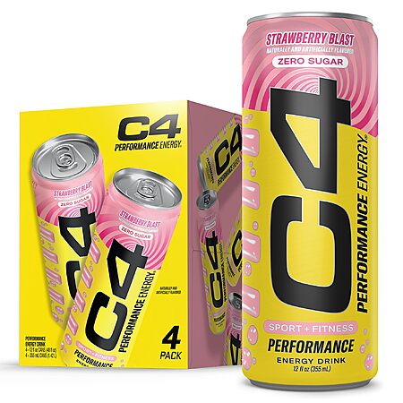4-Pack 12-Oz C4 Performance Energy Carbonated Drink (Strawberry Blast) $4.92 w/ S&S + Free Shipping w/ Prime or on orders over $35