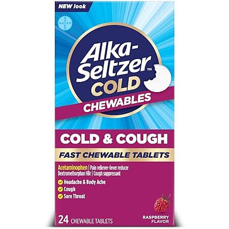24-Ct Alka-Seltzer Plus Cough & Sore Throat Fizzy Chews (Raspberry) $3.30 w/ S&S