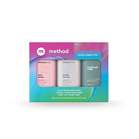 3-Count 3.4-Oz Method Body Wash Gift Set (Pure Peace, Simply Nourish & Sea + Surf) $7.47 w/ S&S + Free Shipping w/ Prime or on orders over $35