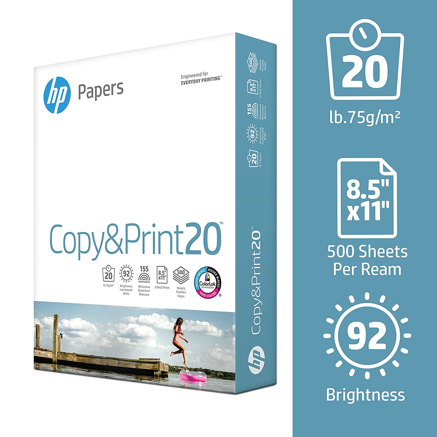 HP Printer Paper Copy&Print 20lb, 8.5 x 11, 1 Ream, 500 Total Sheets, Made in USA , 92 Bright, Acid Free: $4.25 or less w/S&S