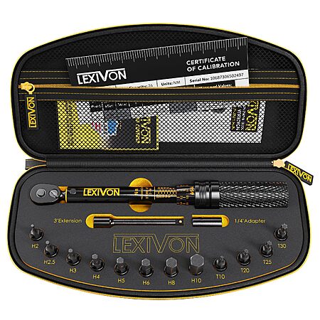 LEXIVON Bike Torque Wrench 1/4-Inch Dr. 15-Piece Kit | 72-Tooth Gear, Dual-Direction Click Type 2~26 Nm / 17.7~230.1 in-lb (LX-191)