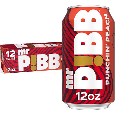 Mr. Pibb Punchin' Peach Soda Soft Drink Fridge Pack Cans, 12 fl oz, 12 Pack