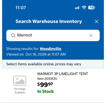 Marmot 3P Limelight Tent $99.97 @ Costco B&M YMMV