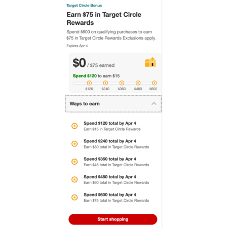 YMMV: Earn $75 in Target Circle Rewards by Spending $600 ($15 every ...