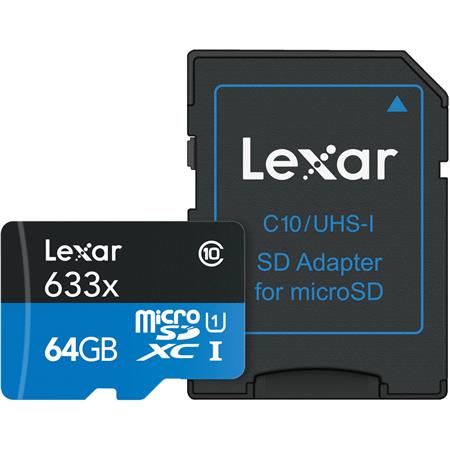Lexar High-Performance UHS-I 64gb UHS-I U1 Memory Card with SD Adapter for $10 Adorama with free shipping