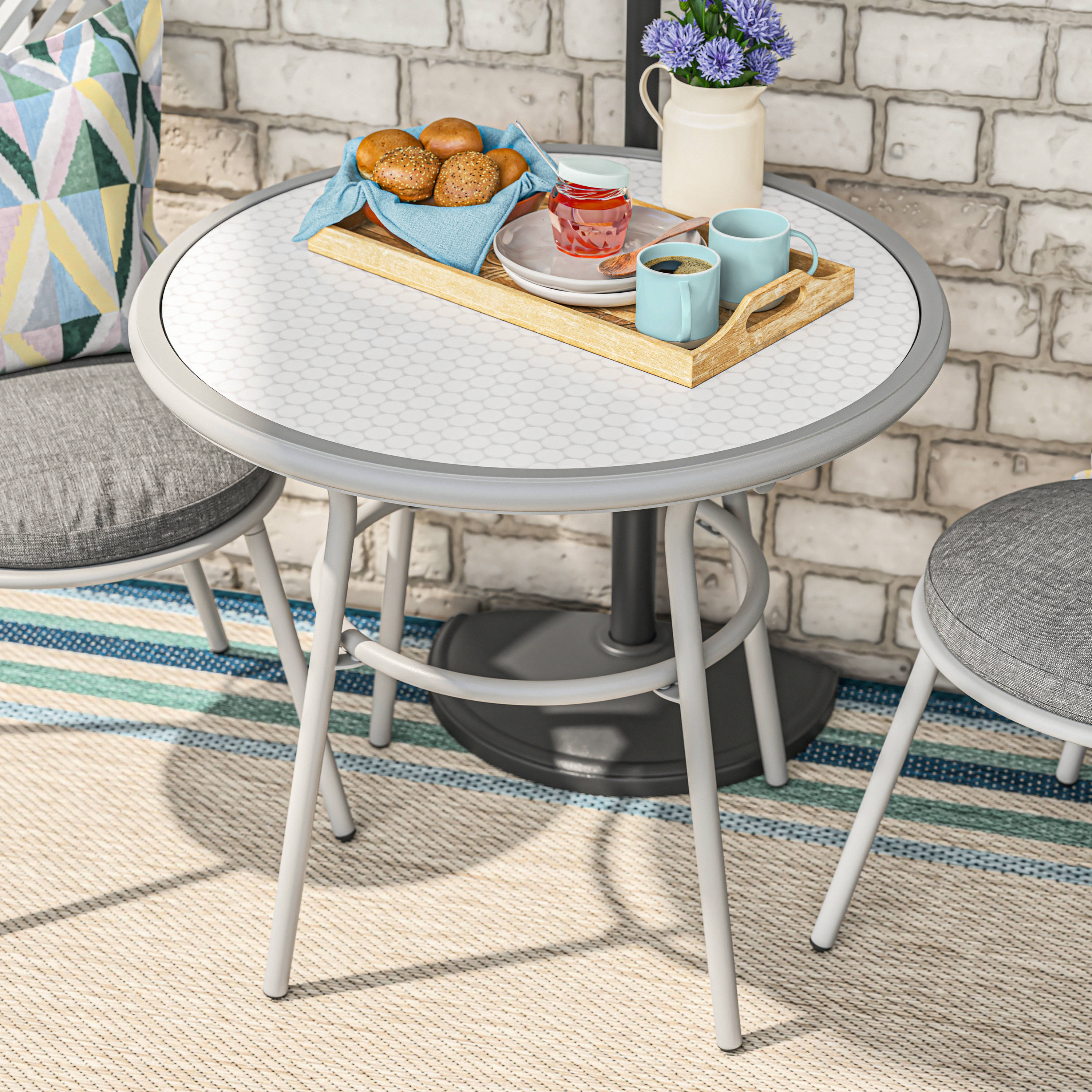 3 Piece Style Selections Clearwater Gray Bistro Patio Set with Gray Cushions 62 Free Shipping