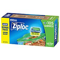 Ziploc Sandwich and Snack Bags w/ EasyGuide Texture: 270-Ct $6.85, 105-Ct
