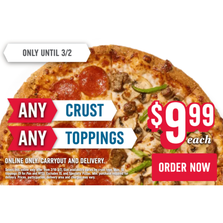 Domino's Pizza: Large Any Crust, Any Toppings Pizza for $9.99