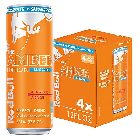 4-Pack 12oz Red Bull Sugar Free Energy Drink (Strawberry Apricot) $4.25 w/ Subscribe & Save