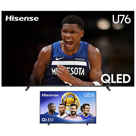 100" Hisense U76 144Hz 4K QLED Smart Google TV + 43" QD6 4K QLED Smart Fire TV $1400 + Free Installation & Shipping