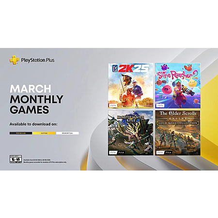 PS Plus March: PGA Tour 2K25, Monster Hunter Rise, Slime Rancher 2, The Elder Scrolls Online