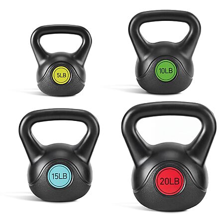 4-Piece OLIXIS HDPE Coated Concrete Kettlebell Set (5, 10, 15 & 20 Lbs.) $59.99 + Free Shipping
