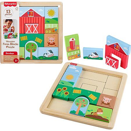 14-Piece Fisher-Price Toddler Farm Blocks Wood Puzzle $11.49 + Free Shipping w/ Prime or on $35+