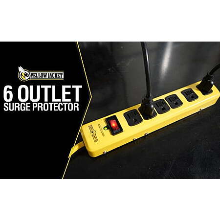 15' 6-Outlet Yellow Jacket Metal Surge Protector Strip $13.75