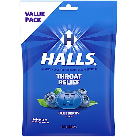 80-Ct Halls Throat Relief Blueberry Cough Drops $3.40