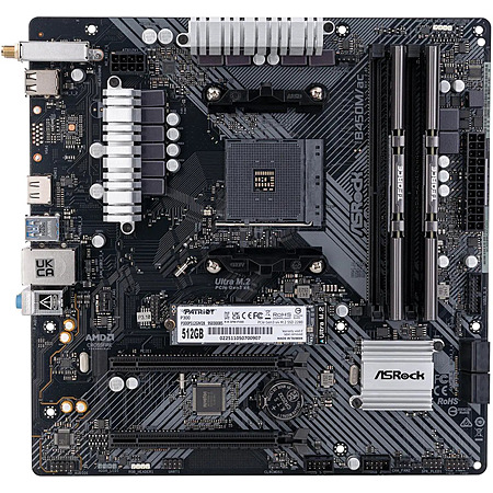 ASRock B450M/AC AM4 mATX MB + 16GB Team T-FORCE DDR4 RAM + 512GB Patriot NVMe SSD $199 + Free S&H