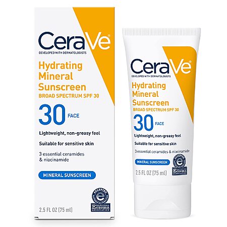 2.5-Oz CeraVe Hydrating Mineral SPF 30 Sunscreen w/ Hyaluronic Acid $5.70 w/ S&S