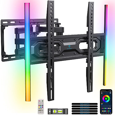 PERLESMITH Full Motion TV Wall Mount w/ RGB LED Light Bar for 32"-65" TVs $24.50 + Free Shipping w/ Walmart+ or on $35+