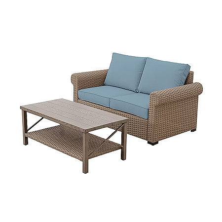 Select Locations: 2-Pc allen + roth Emerald Cove Wicker Patio Conversation Set $174.50 + Free Delivery