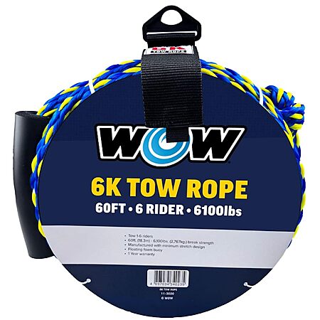 WOW Sports 60' 6,100-Lb Break Strength Tow Rope w/ Floating Foam Buoy (Blue) $23.34 + Free Shipping w/ Prime or on $35+