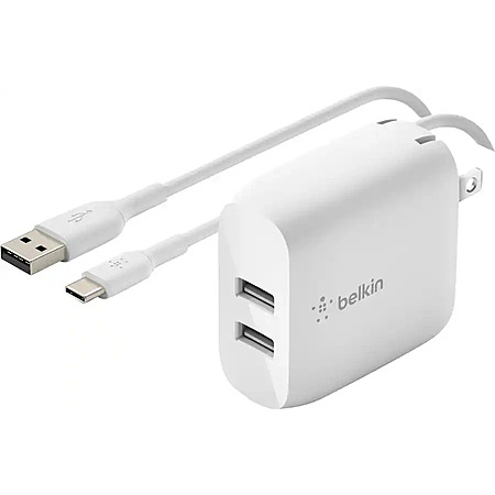 [Open-Box] Belkin 24W Dual Port USB Wall Charger w/ USB-C Cable $5.99 + Free Store Pickup