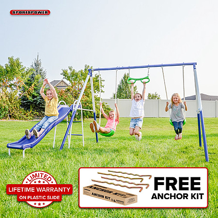 Sportspower Sierra Vista Outdoor Metal Swing Set w/ Slide, Swings & Trapeze $98 + Free Shipping