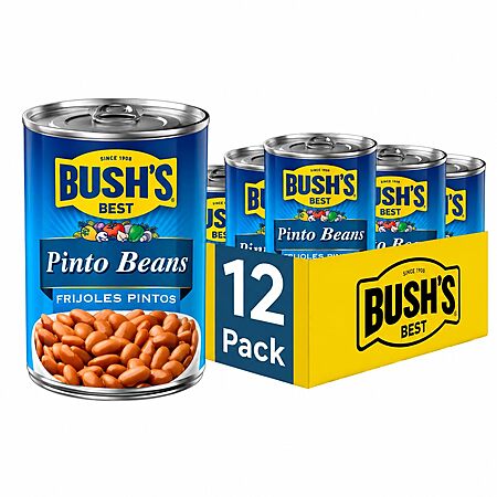 12-Pack 16-Oz Bush's Best Canned Pinto Beans $11.99 + Free Shipping w/ Prime or on $35+