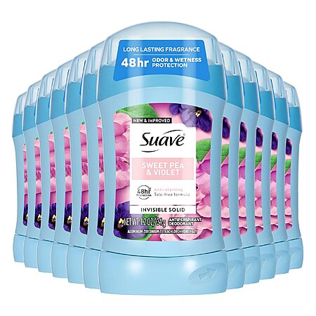 12-Pack 1.2-Oz Suave Women's Invisible Antiperspirant Deodorant Stick (Sweet Pea & Violet) $10.92 w/ S&S + Free Shipping w/ Prime or on $35+