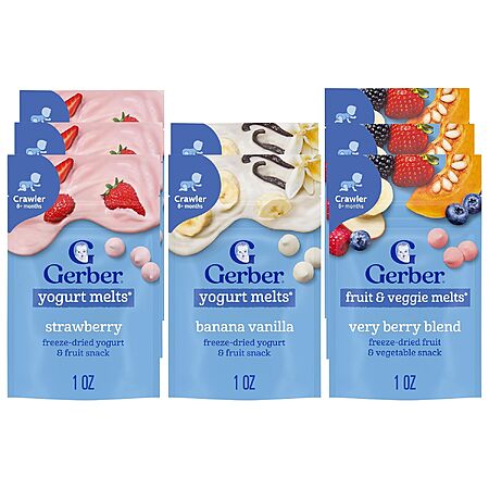 8-Pack Gerber Stage 3 Baby Yogurt Melts & Fruit Veggie Melts Variety Pack $11.68 w/ S&S