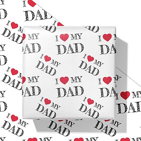 White Gift Wrap With “I Love My Dad” and Heart Design for Father's Day Birthdays - 28×40 Inches, 4 Folded Jumbo Sheets $4.99