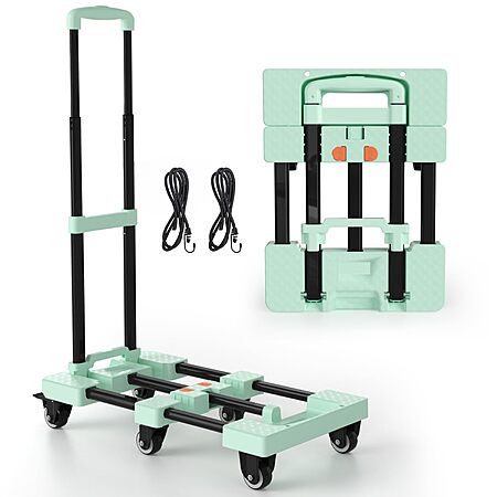 Voipvvii Folding Hand Truck 500lbs, Portable Heavy Duty Dolly Cart, 6 Wheels Collapsible Luggage Cart with 2 Elastic Ropes - Compact Trolley Cart for Easy Moving $39.99